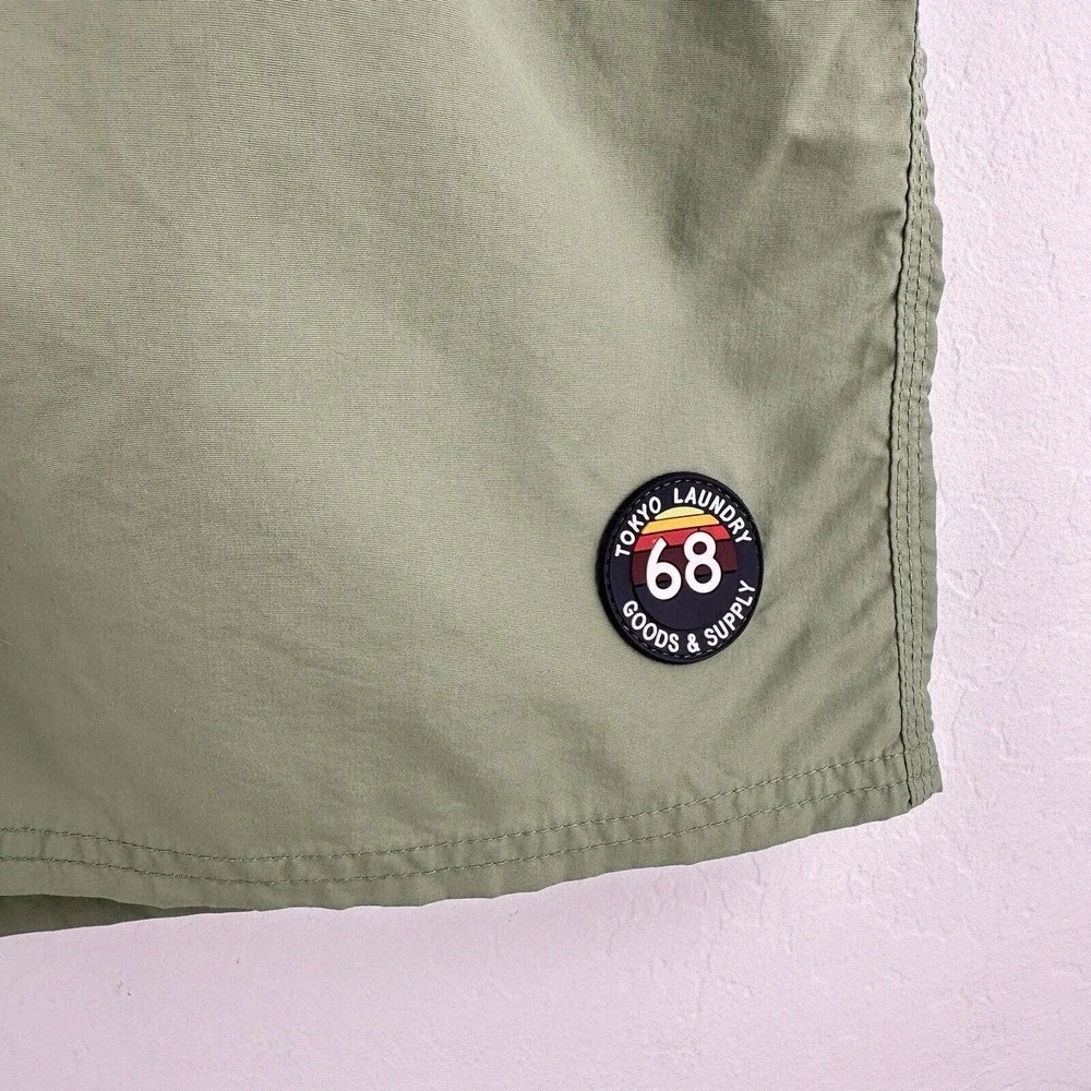 Tokyo Laundry‎ Swim Trunks Men’s Green Orange Lined Pockets Size Large 7” Inseam